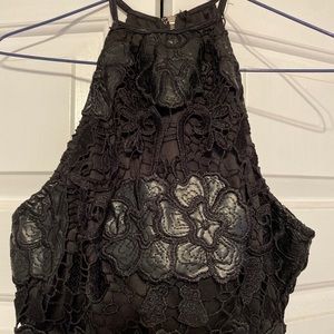 embroidered flowers with fake leather crop top